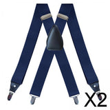 Maxbell 2xMen's Suspenders Elastic Straps Solid Heavy Duty 4 Clips Adjustable Unisex Dark Blue