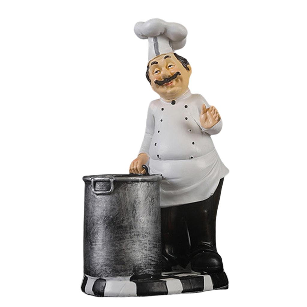 Maxbell Maxbell French Chef Figurine Kitchen Ornaments Resin Cook Statue Chopstick Barrel