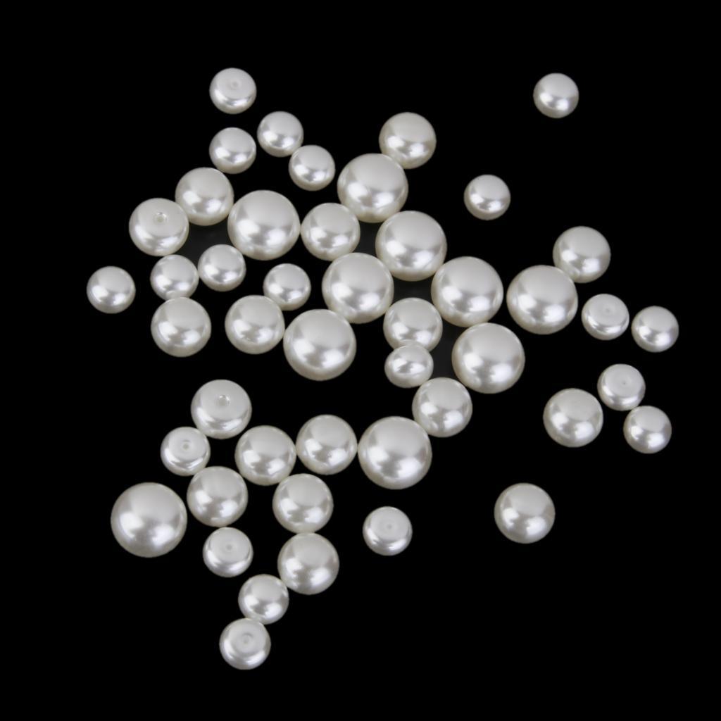 Maxbell Maxbell 50pcs Ivory Acrylic Pearl Flat Bead Cabochon Beads Embellishments for Craft