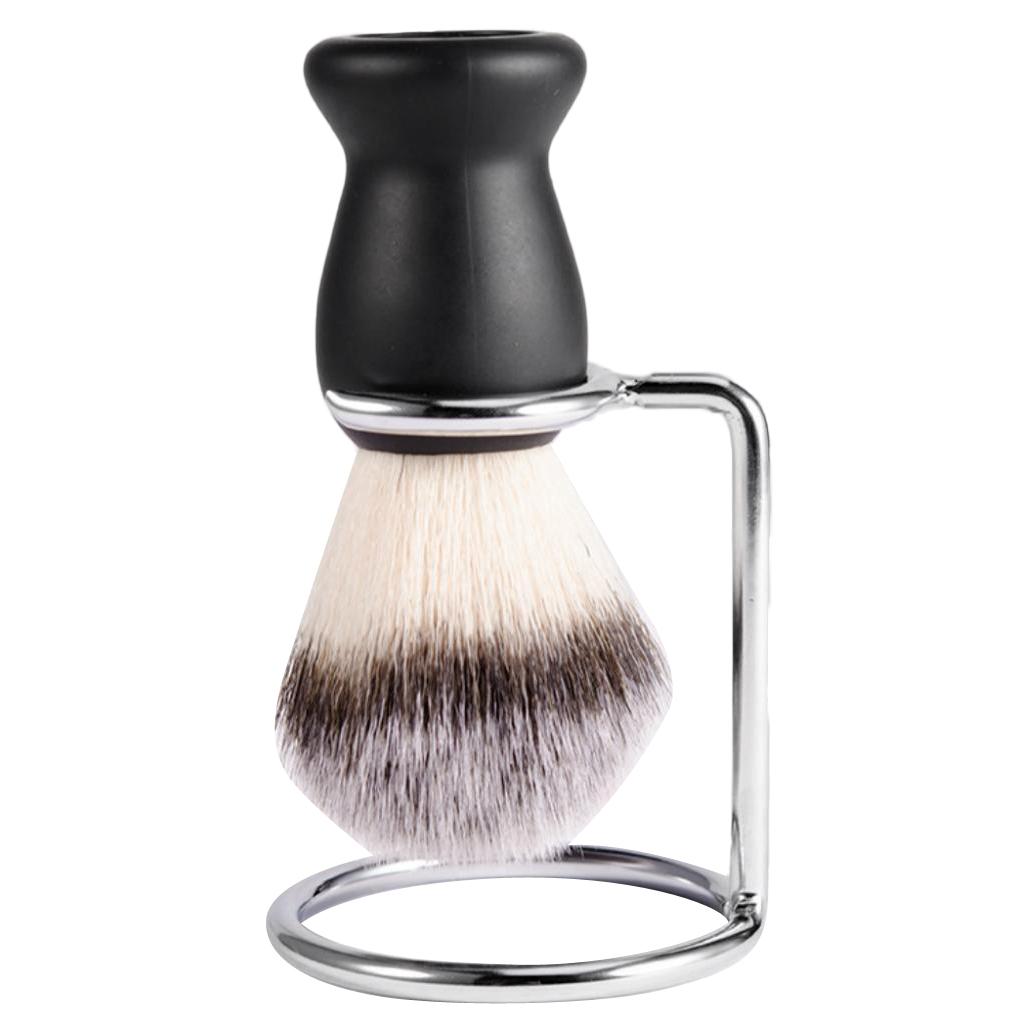 Maxbell Maxbell Mens Shaving Brush In Black Plastic Handle & Iron alloy Brush Stand Set