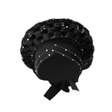 Maxbell 2xAfrican Turban Women Sequin Headwear Head Scarf Hair Cover Girls Headwrap Black
