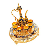 Maxbell Turkish Coffee Pot and Cup Set Wine Set for Wine Cabinet Holiday Dining Room gold blue