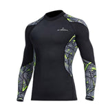 Maxbell Soft Men Swimsuit Tops Long Sleeve Swim Shirt Rashguard for Snorkeling Black Colorful XXL