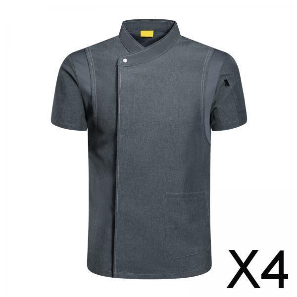 Maxbell 4xChef Coat Jacket Short Sleeve Cafe Restaurant Apparel Pub Unisex Uniform Gray L