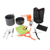 Maxbell Maxbell Camping Cookware Cutlery Set Pot Pan Spoon Wine Opener Stove Canister Stand Orange