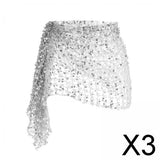 Maxbell 3xBelly Dance Hip Scarf for Women Waist Scarves Hipscarf Festival Clothing silver