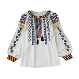 Maxbell Embroidery Blouse for Women Lady Mexican Embroidered Top for Shopping Dating Apricot