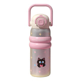Maxbell Insulated Water Bottle with Handle Cartoon Tumbler for Work Traveling Sports Pink