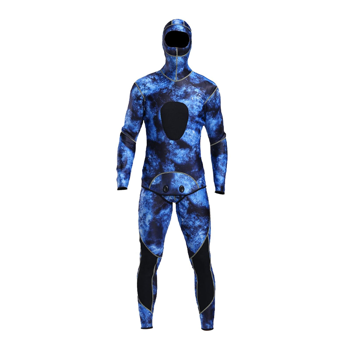Maxbell Stretchy Men Wetsuit Diving Suit Thermal Top Bib Pants Set Blue S
