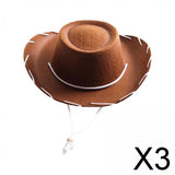 Maxbell 3xFelt Cowboy Hat Cowgirl Hats with Wind Lanyard Sunhat for Holiday Dress up Brown