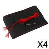 Maxbell 4xUniversal PU Leather Vehicle Car Steering Wheel Cover Sleeve Black+Red