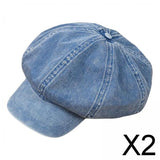 Maxbell 2xDenim Cotton Newsboy Hat Soft 8 Panels Baker Boy Beret Flat Caps Vintage LIght Blue