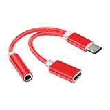 Maxbell USB C to 3.5mm Jack Headphone Charger Adapter Voice Charging Cable Converter Red