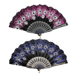 Maxbell 2x Folding Hand Fan Handmade Elegant Handheld Fan for Women Costume Weddings Blue and Pink