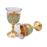 Maxbell 2 Pieces Vintage Wine Cup Portable Mini Communion Cup for Bar Travel Wedding green and gold