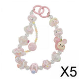 Maxbell 5xKey Ring Bangle Chain House Car Keys Ring Holder Beaded Key Ring Bracelet Pink