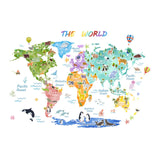 Maxbell Animal World Map Wall Stickers PVC Cartoon Animal Wall Decor for Living Room