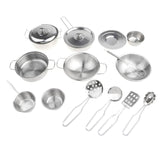 16 Pieces Metal Silver Mini Kitchen Cookware Utensil Simulation Chef Toy Kids Preschool Cooking Play Tool Set Kids Gift