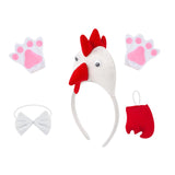 Maxbell Chicken 3D Animal Costume Chick Headband Bowtie Tail Gloves Set for Birthday White
