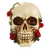 Maxbell Animated Halloween Display Resin White Skull with Red Rose & Green Leaves