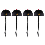 Maxbell 4 Piece Adult Men Black Chinese Oriental Cap with Ponytail Party Costume Hat