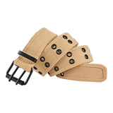 Maxbell Double Grommets Belt Aesthetic Casual Pin Buckle Belt Punk Belts Canvas Belt 120cm Khaki