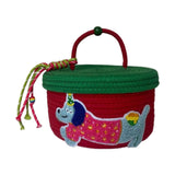 Maxbell Cotton Rope Storage Basket with Lid Woven Basket for Office Supplies Red