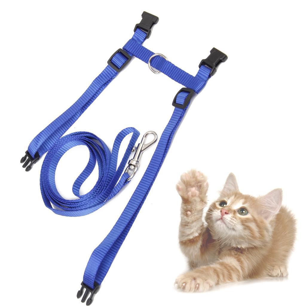 Maxbell Maxbell Blue Adjustable Pet Cat Kitten Belt Nylon Collar Leash Harness Safety Strap Traction Rope