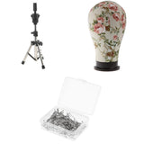 Maxbell Mannequin Cork Canvas Block Head+Pratice Holder Stand+100 T Needle Pins Kit