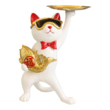 Maxbell Maxbell Creative Vanity Tray Statue Jewelry Rings Cat Figurine Dresser Decoration White