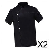 Maxbell 2xUnisex Chef Coat Short Sleeve Top Uniform Chef Clothes Chef Jacket for Cafe Black 2XL