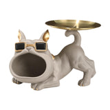 French Bulldog Figurine Storage Tray Resin Sculpture for Bathroom Decorative Brown