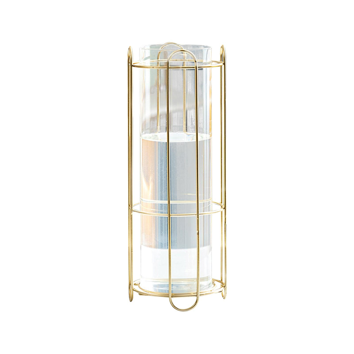Flower Vase Glass Tube Vase with Metal Rack Stand Desktop Flower Vase Decor Round 30x11cm