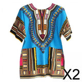 Maxbell 2xUnisex African Dashiki Shirt V Neck Short Sleeve Comfortable Summer Wear One Size  Light Blue