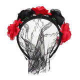 Maxbell Flower Headband with Veil Floral Headpiece Fancy Dress Headwear Black+Red