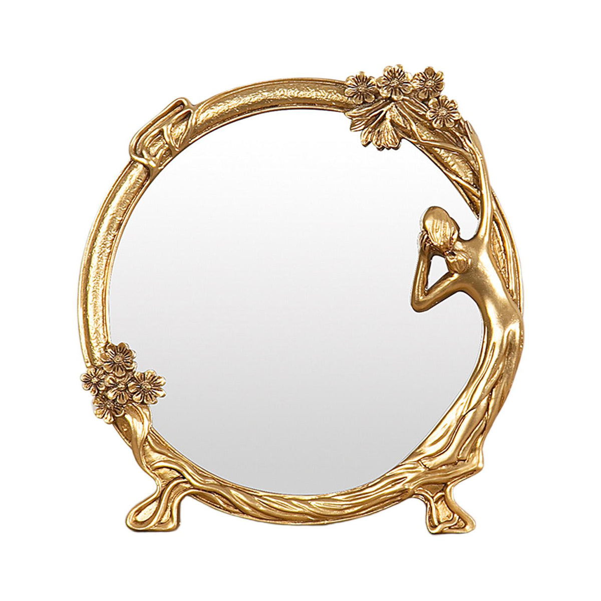 Maxbell Decorative Mirror Maid Girl Makeup Mirror Ornate Baroque Mirror Table Mirror Round