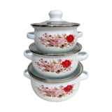 Maxbell 3Pcs Enamel Stockpot with Lid Gifts Cooking Pots for Cooking Restaurant Home Pink