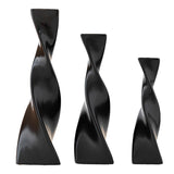 Maxbell 3x Plant Pot Slender Geometric Planter Farmhouse Ceramic Twisted Flower Vase Black