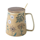 Maxbell Ceramic Coffee Mug for Home Office with Large Handle Gift Drinkware Milk Cup Daisy With Lid
