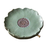 Maxbell Tea Tray Lotus Shape Decorative Tray Ceramic Tea Serving Tray for Home Decor green