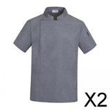 Maxbell 2xChef Coat Jacket with Pocket Short Sleeve Shirt Breathable Waiter Apparel 2XL Gray