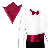 Maxbell 2x3pcs Men's Satin Bow Tie Cummerbund Hanky Handkerchief Wine Red