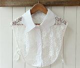 Maxbell 2xWhite Lace Floral Fake Wave Collar Detachable Half Shirt Blouse