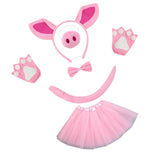 Maxbell Pig Costume Accessories Ears Headband Nose Bowtie Tail for Stage Shows Party Pink Skirt