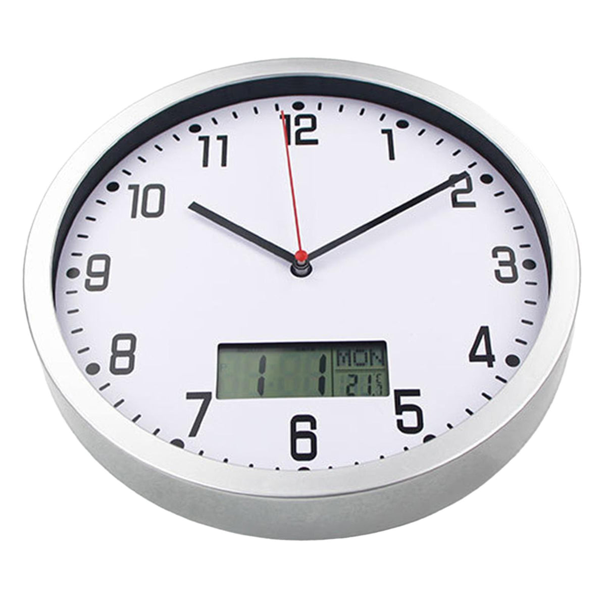 Modern Minimalist Wall Clock with Date and Temperature Large Display Clocks Silver
