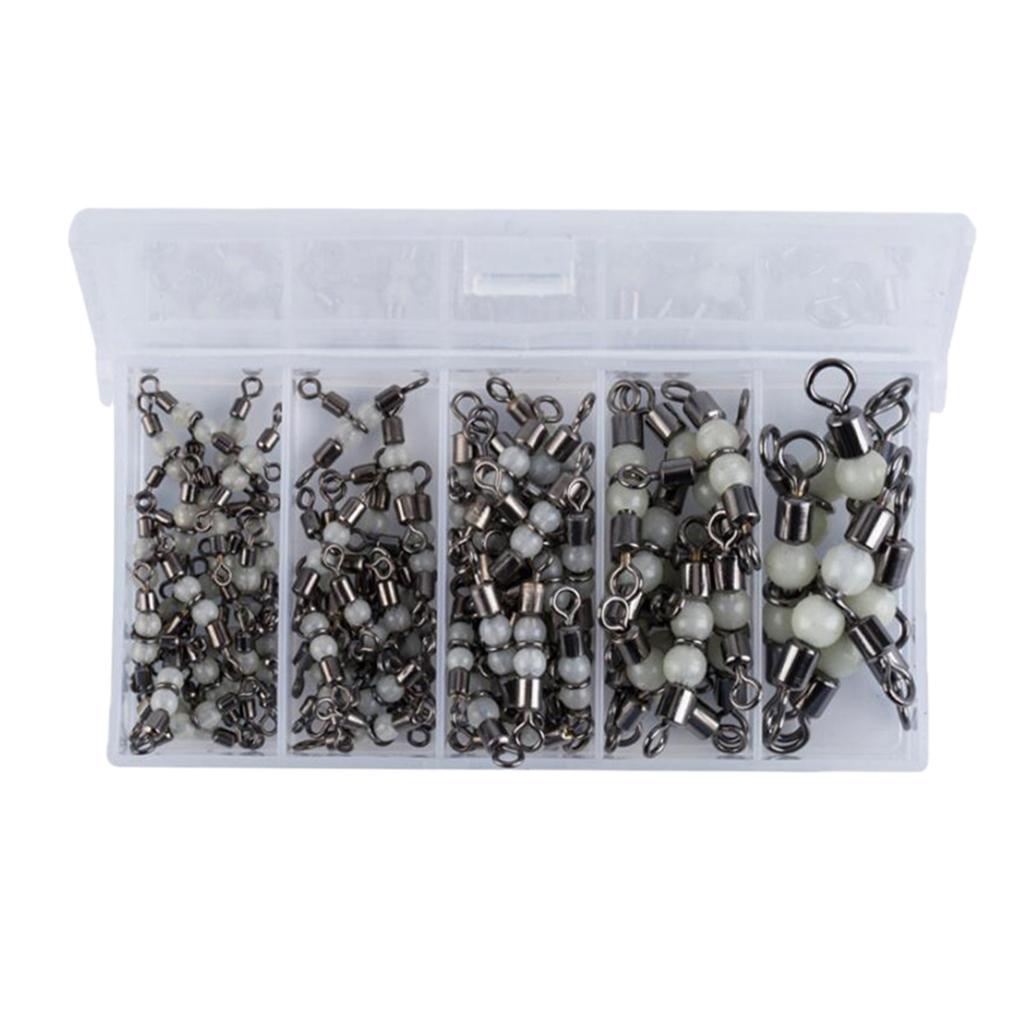 Maxbell Maxbell 50 Pieces/Box Luminous Beads 3-Way Rolling Barrel T Swivels Fishing Tackles
