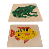 2 Piece Children Wooden Montessori Animal Peg Jigsaw Puzzle Toy 01
