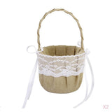 Maxbell 2pcs Burlap Jute Floral Lace Bowknot Flower Girl Basket Rustic Wedding Decor