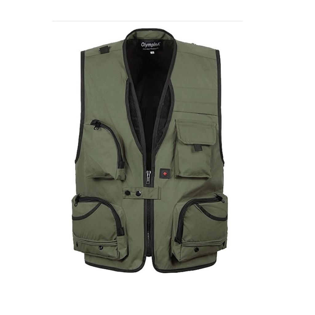Maxbell Maxbell Multi Pocket Fishing Mesh Vest Outdoor Hunting Travel Jacket 4XL Army Green
