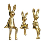 Maxbell 3 Pieces Bunny Family Figurine Rabbit Statues for Indoor Cabinet Living Room Gold